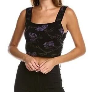 Vince Wool Cashmere Orchid Square Neck Sweater Floral Cami Crop Top Black Medium
